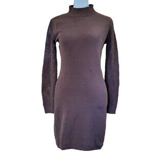 Zara Brown Chenille Perforated Sweater Dress Mock Neck Bodycon Mini Women's Sz M